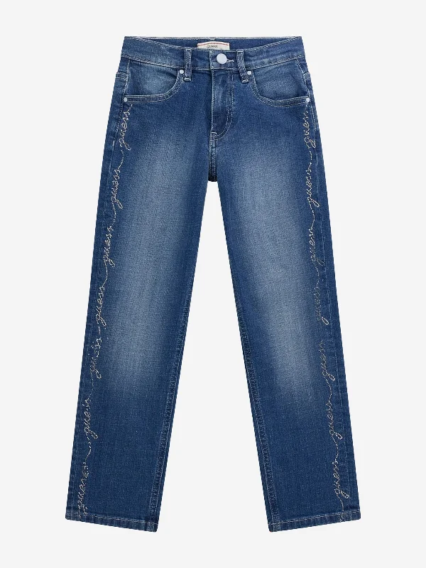 Girls Stretch Denim Straight Jeans in Blue