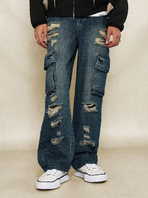 Straight Fit Distressed Cargo Jean