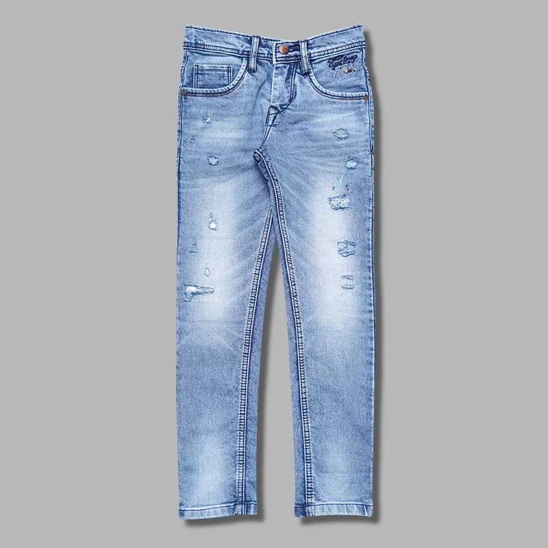 Blue Ripped Pattern Boys Jeans