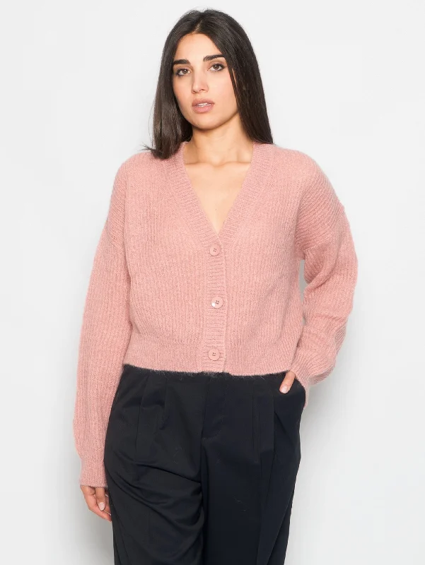 Cardigan a Coste in Mohair Rosa