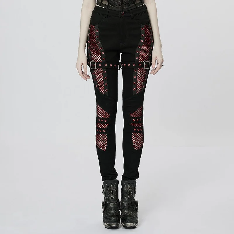 Women's Punk Double Color Mesh Splice Jeans