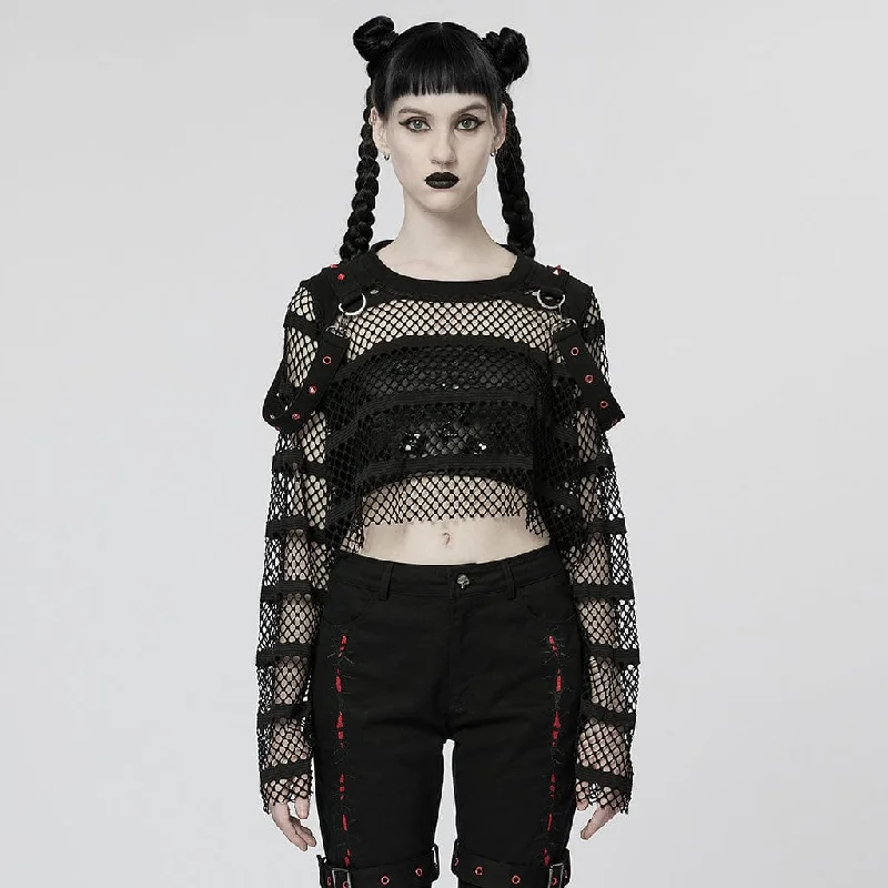 Women's Punk Mesh Crop Top with Straps