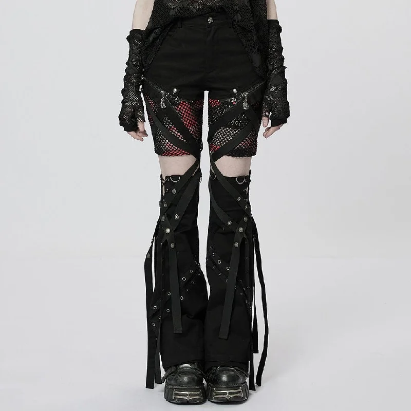 Women's Punk Mesh Splice Strap Detachable Pants